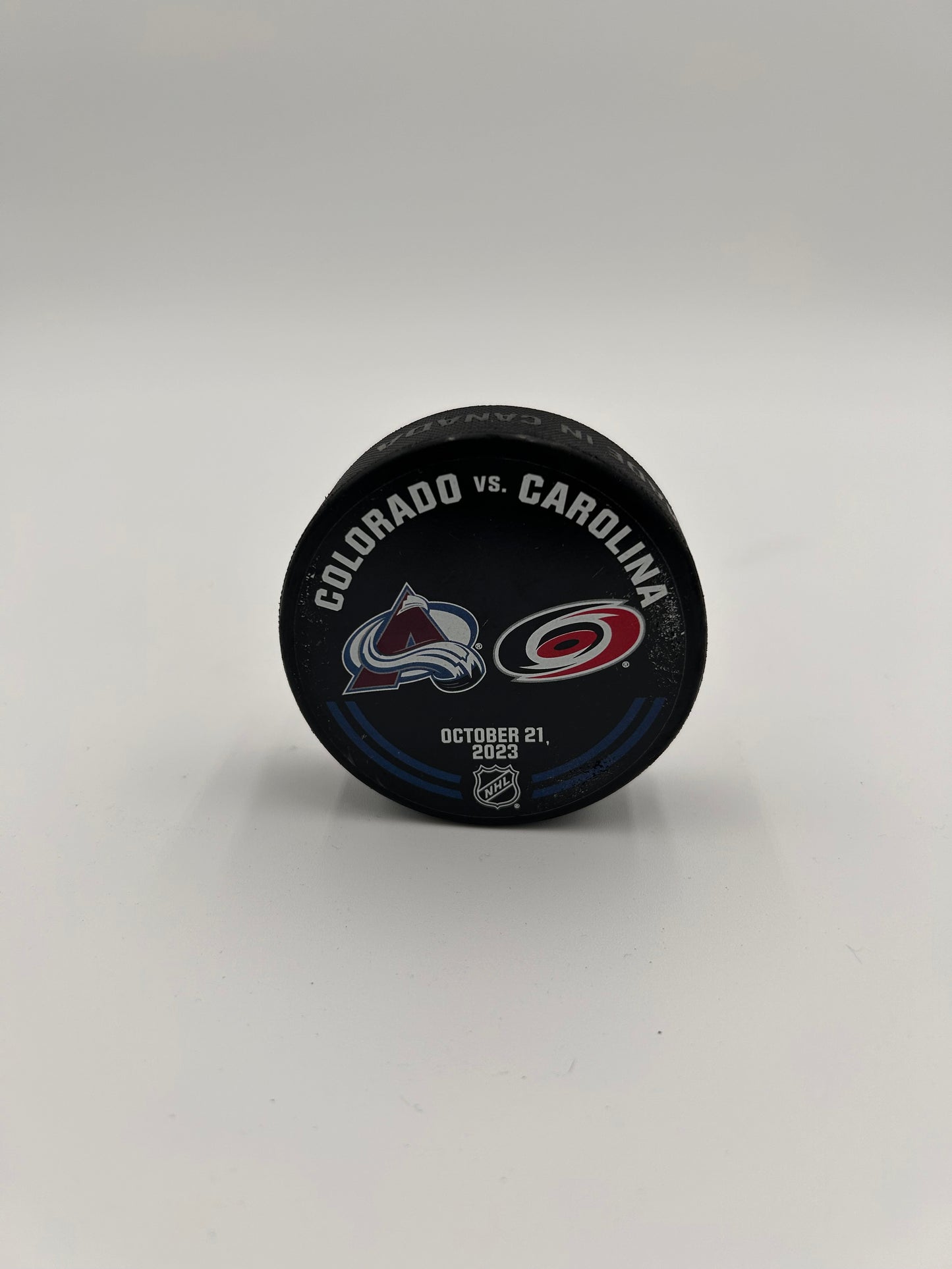 Colorado Avalanche Warm-Up Used Puck (Carolina)
