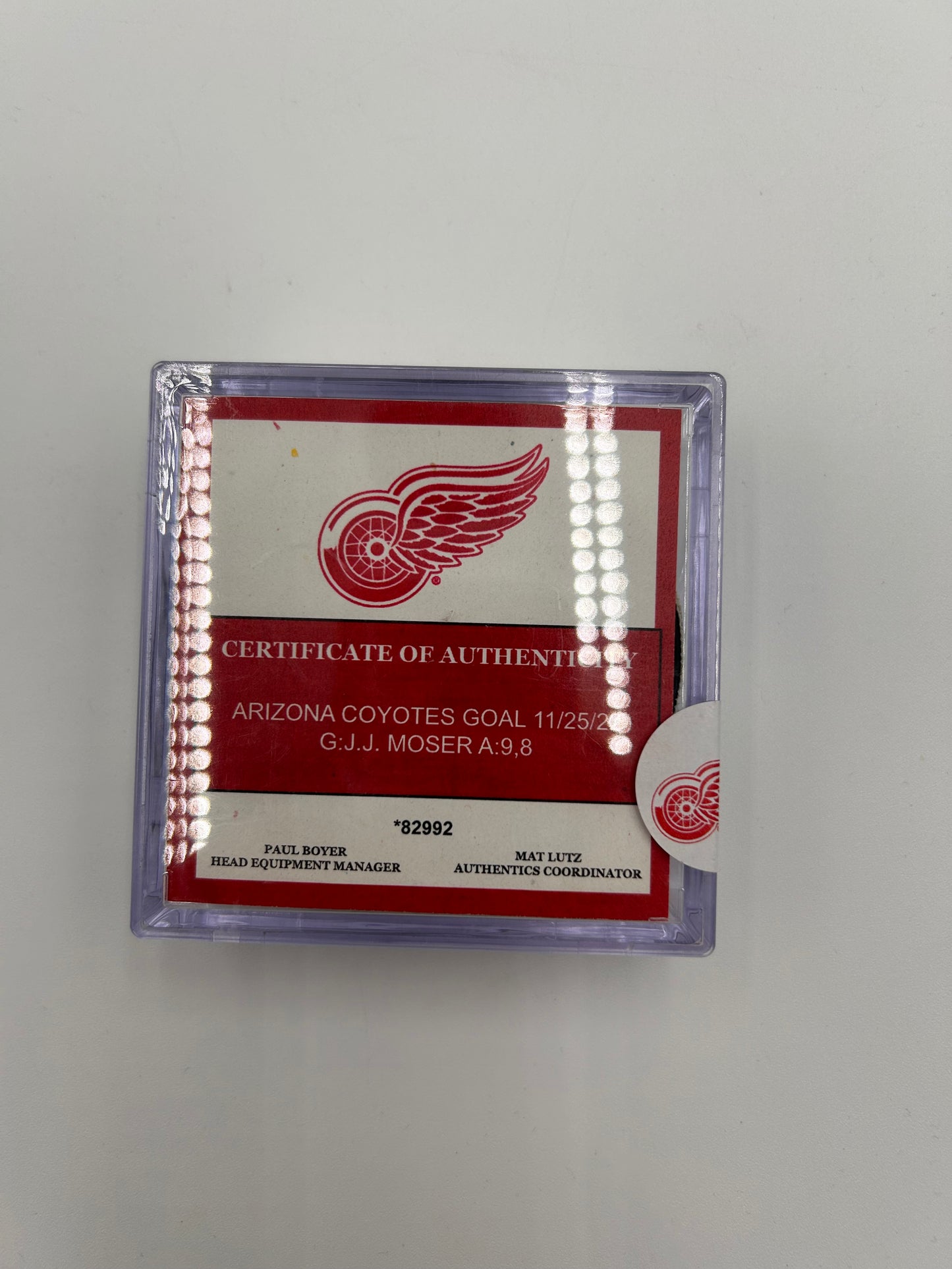 J.J. Moser Arizona Coyotes Goal Puck