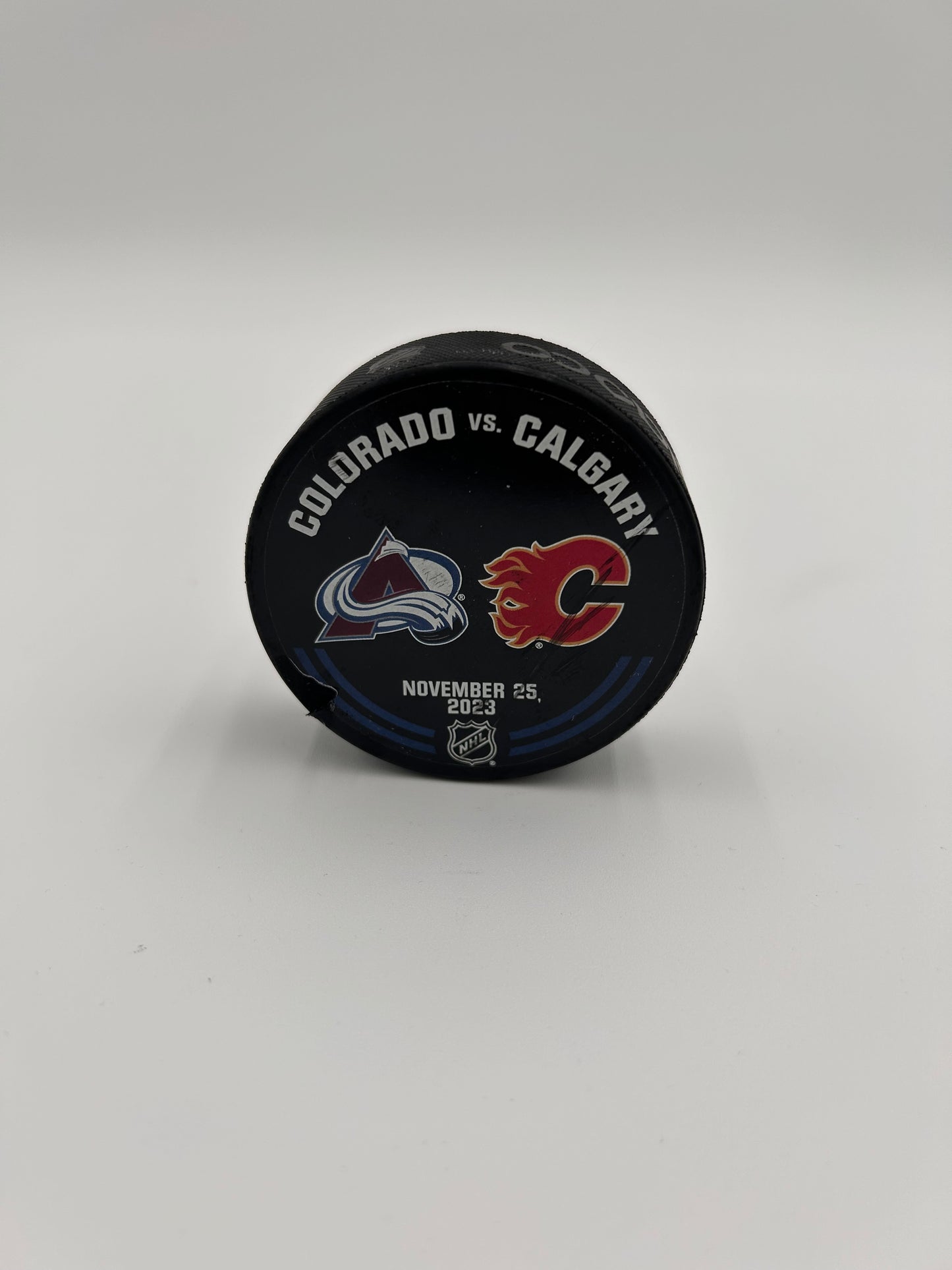 Colorado Avalanche Warm-Up Used Puck (Calgary)