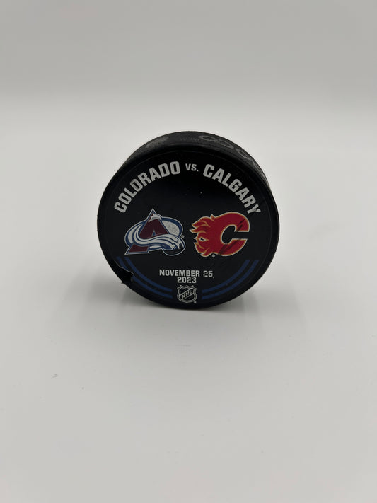 Colorado Avalanche Warm-Up Used Puck (Calgary)