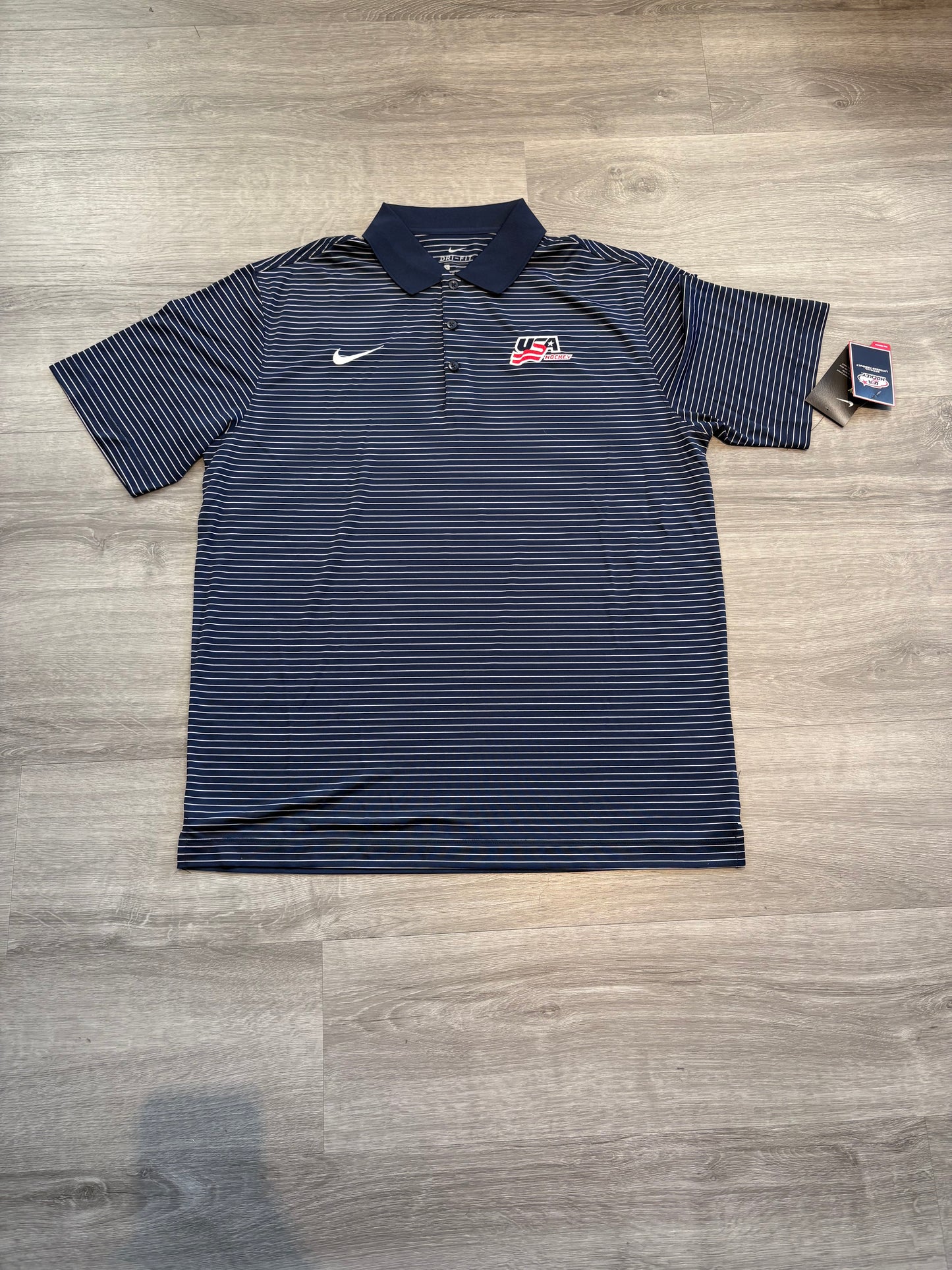 New Team USA Blue Striped Nike Short Sleeve Polo (Large)