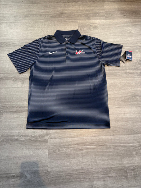 New Team USA Blue Striped Nike Short Sleeve Polo (Large)