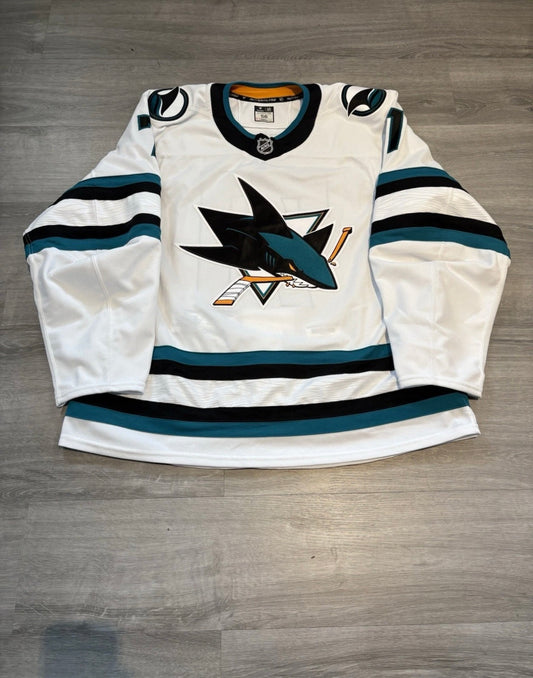 Macklin Celebrini San Jose Sharks 2024/25 Game Worn Photo Matched Away Jersey