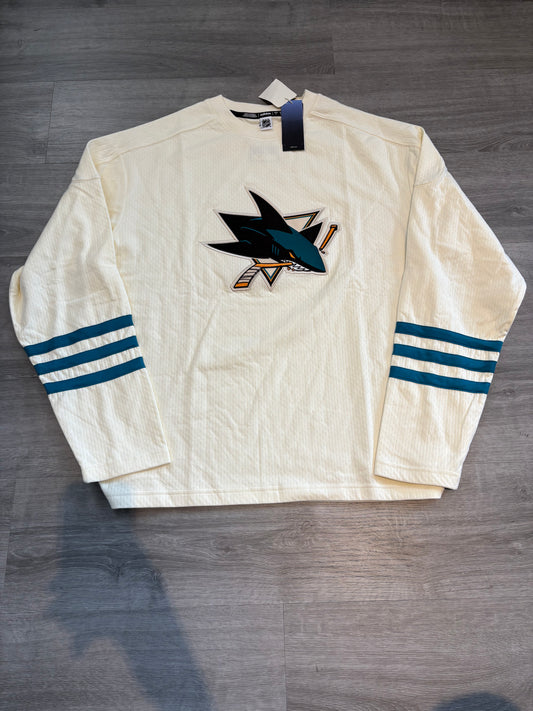 San Jose Sharks Team Issued White Men's Adidas Crewneck