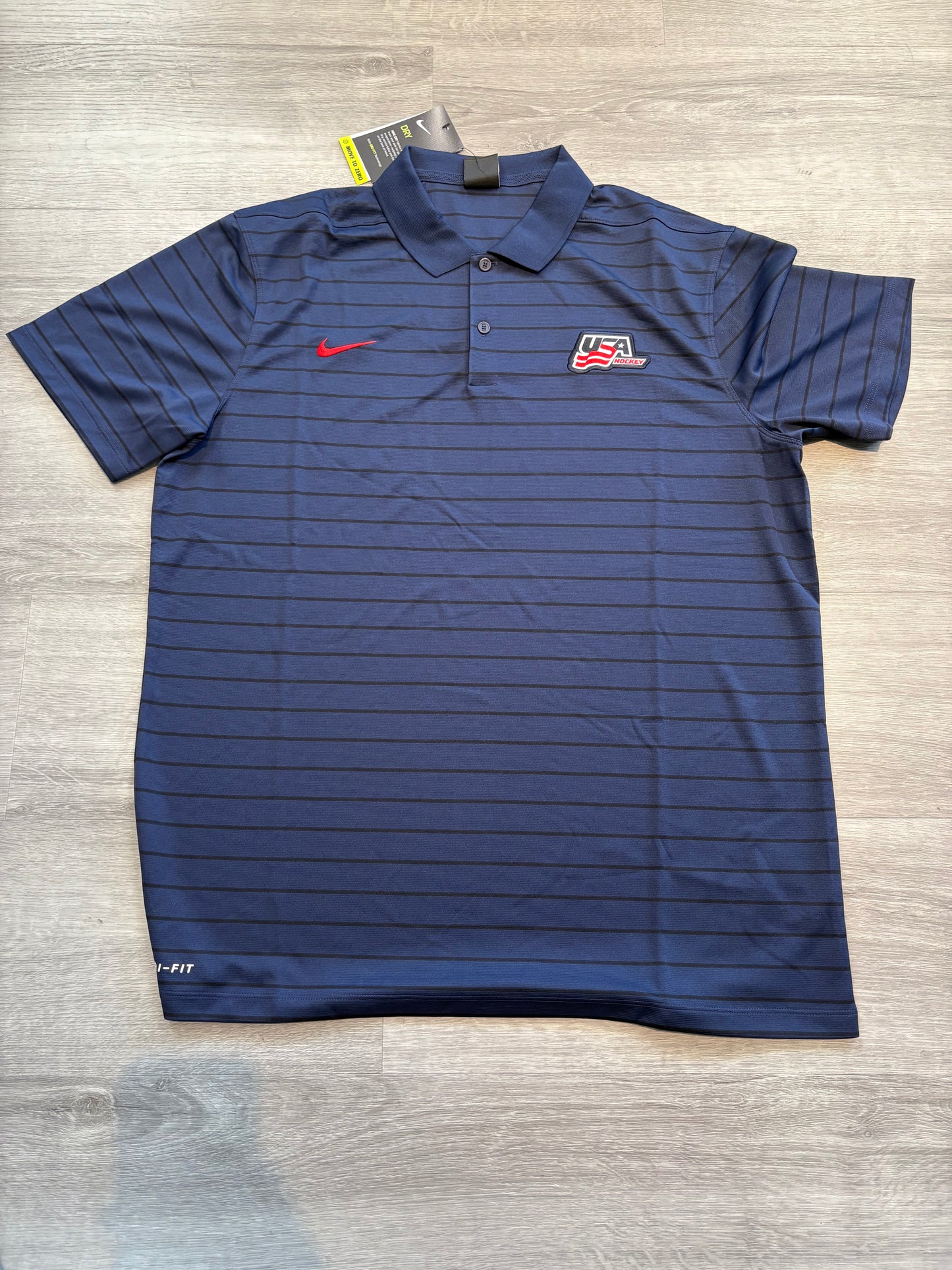 New Team USA Blue Striped Nike Short Sleeve Polo (Large)