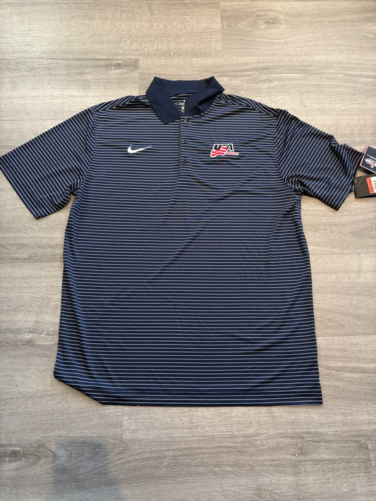 New Team USA Blue Striped Nike Short Sleeve Sleeve Polo (Large)