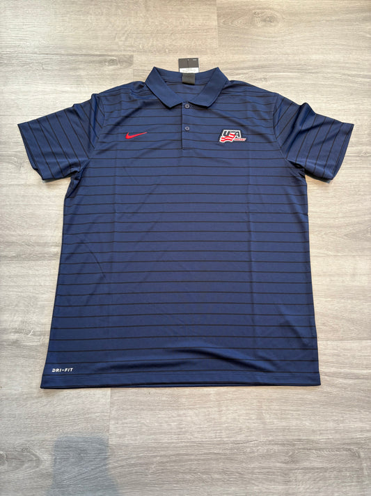New Team USA Blue Striped Nike Short Sleeve Polo (Large)